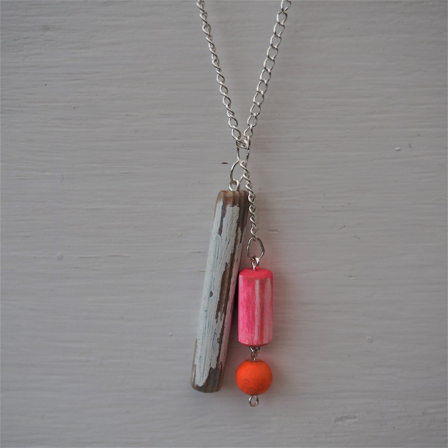 Wooden Floats Pendant Necklace - 24 inch Silver-Plated Chain - Number 1