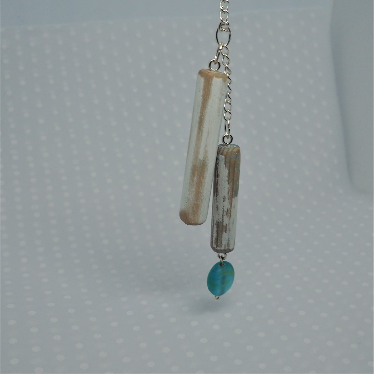 Wooden Floats Pendant Necklace - 22 inch Silver-Plated Chain - Number 4