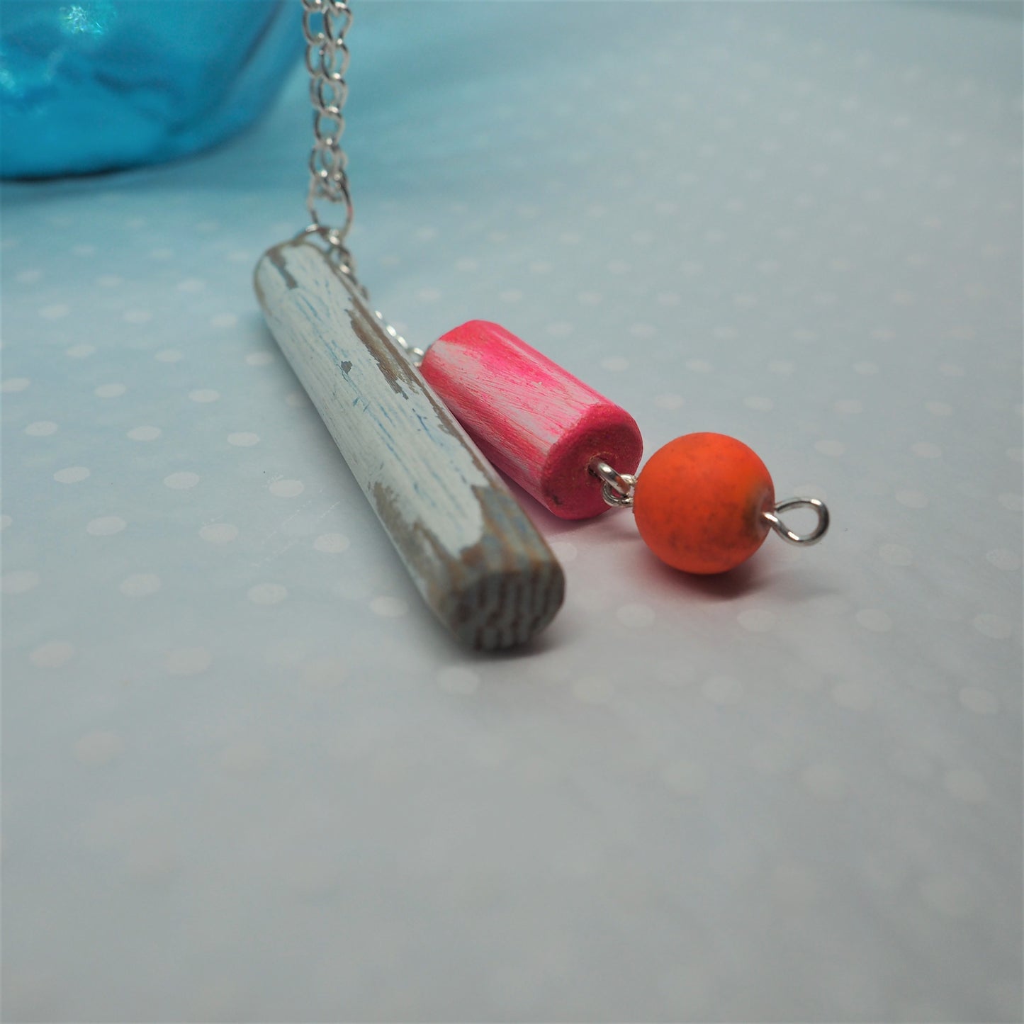 Wooden Floats Pendant Necklace - 24 inch Silver-Plated Chain - Number 1
