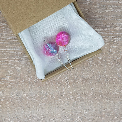 Drop earrings with glass beads and a hint of sparkle in a card gift box