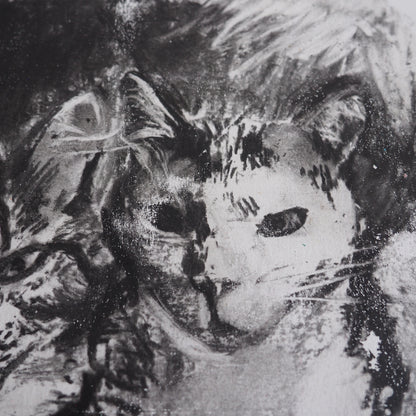 Charcoal Monoprint Artwork on Paper of Two Cats 'Double Trouble'