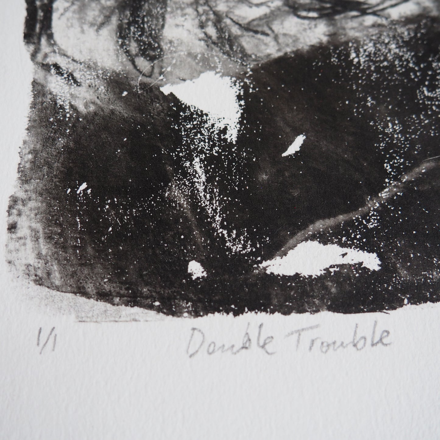 Charcoal Monoprint Artwork on Paper of Two Cats 'Double Trouble'