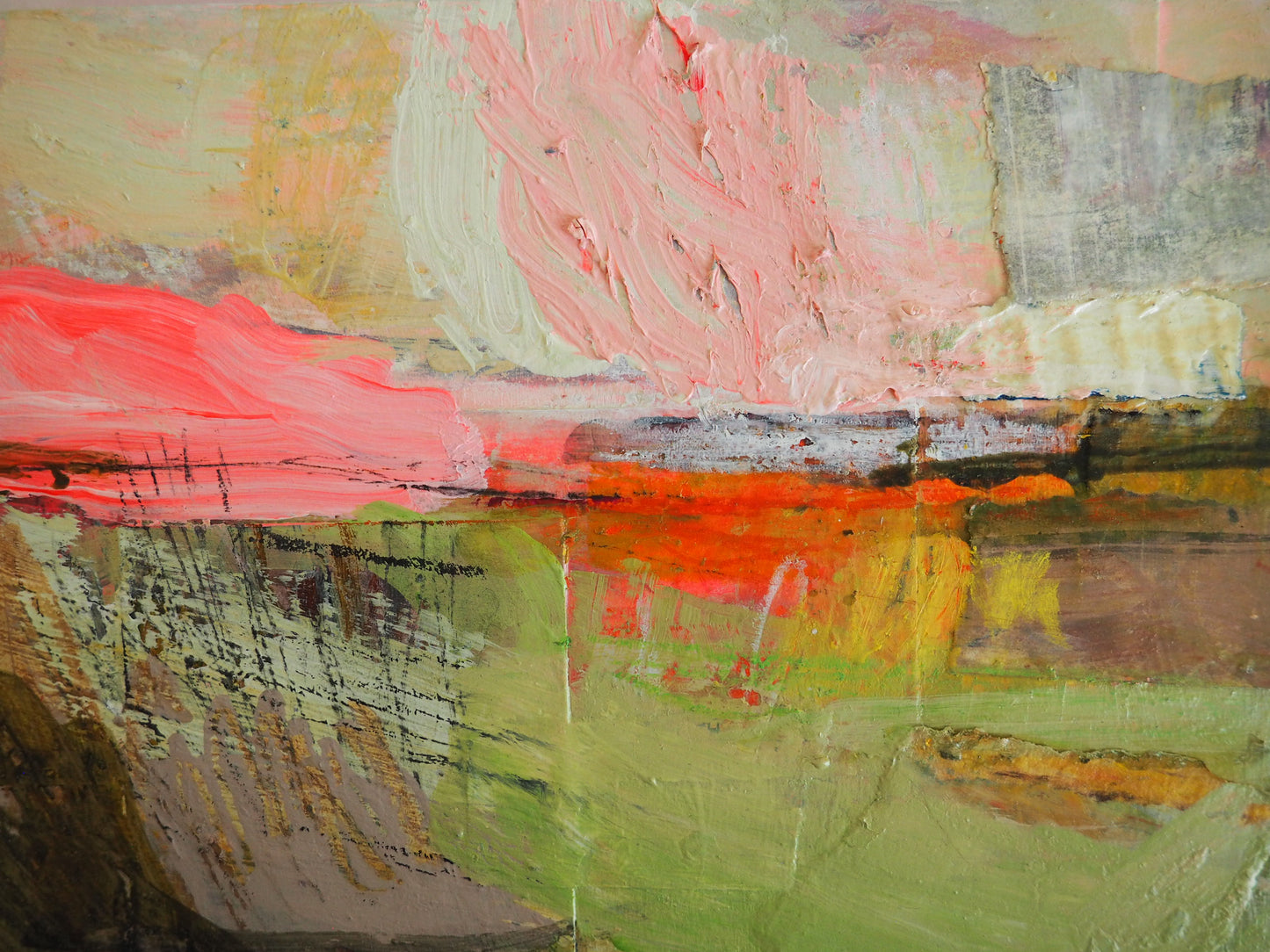 Expressive Abstract Landscape - Pink Sky and Frosty Moss