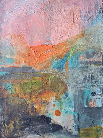 Abstract art with textured surface and multicoloured brush strokes