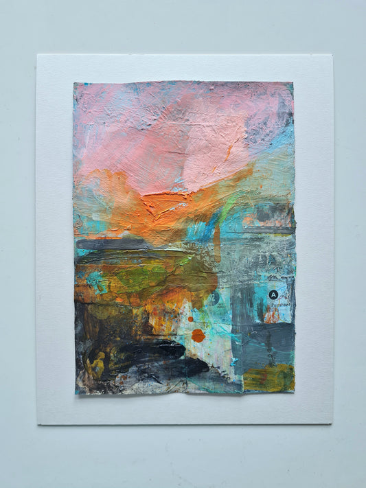 Abstract art landscape painting with colourful brush strokes on a white background