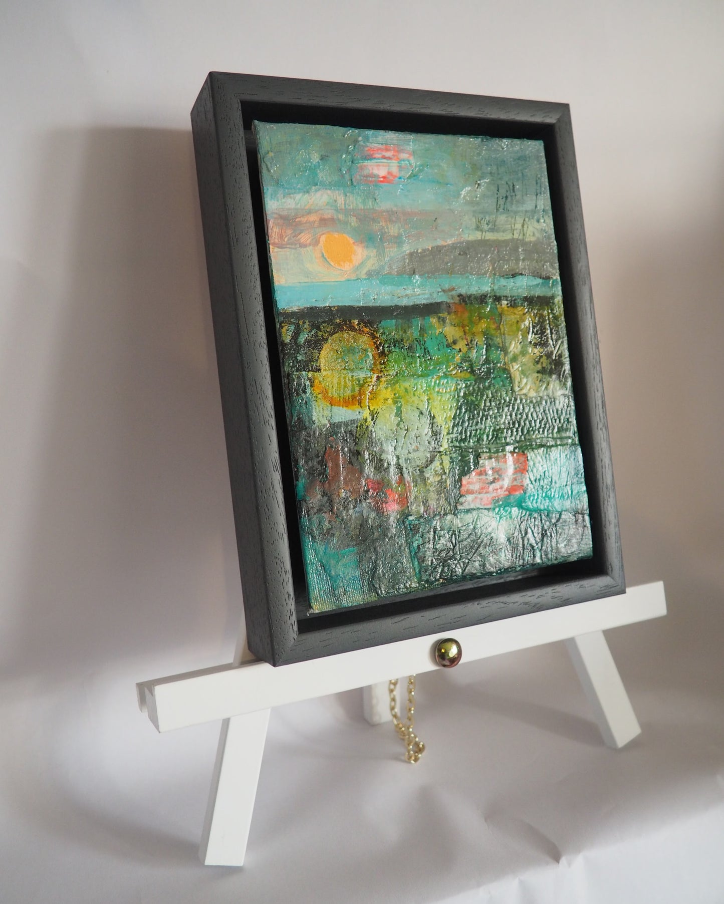 Looking North, small abstract landscape on a display easel, side on.