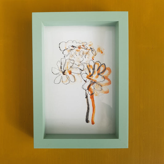 Framed Original Floral Drawing Small Framed Artwork 6 x 4 Inches