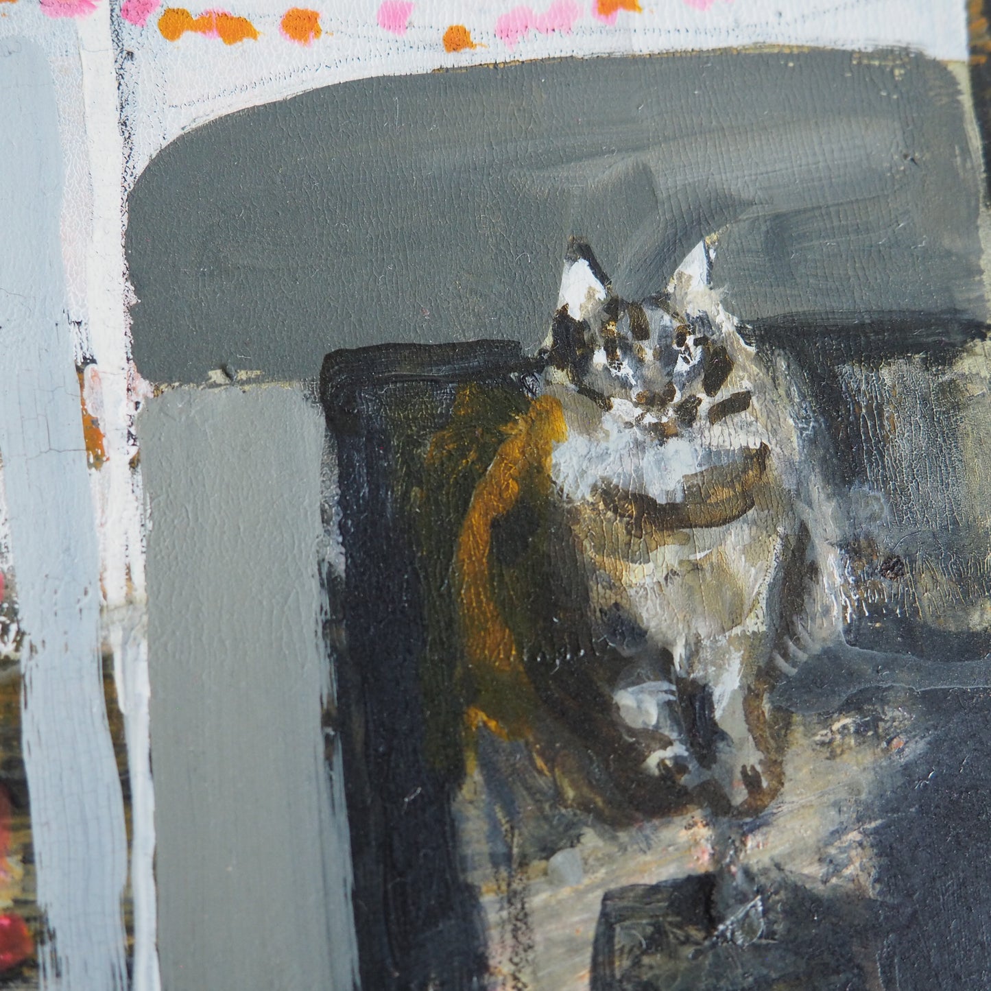 Small Contemporary Painting 'Winter Interior with Cat'