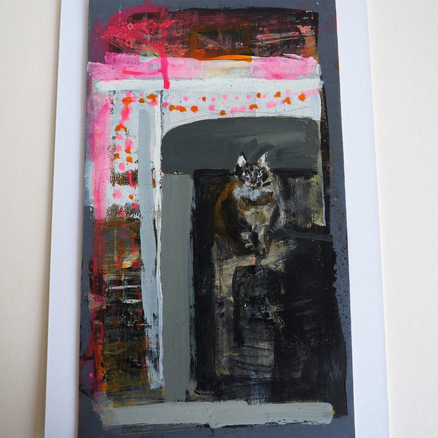 Small Contemporary Painting 'Winter Interior with Cat'