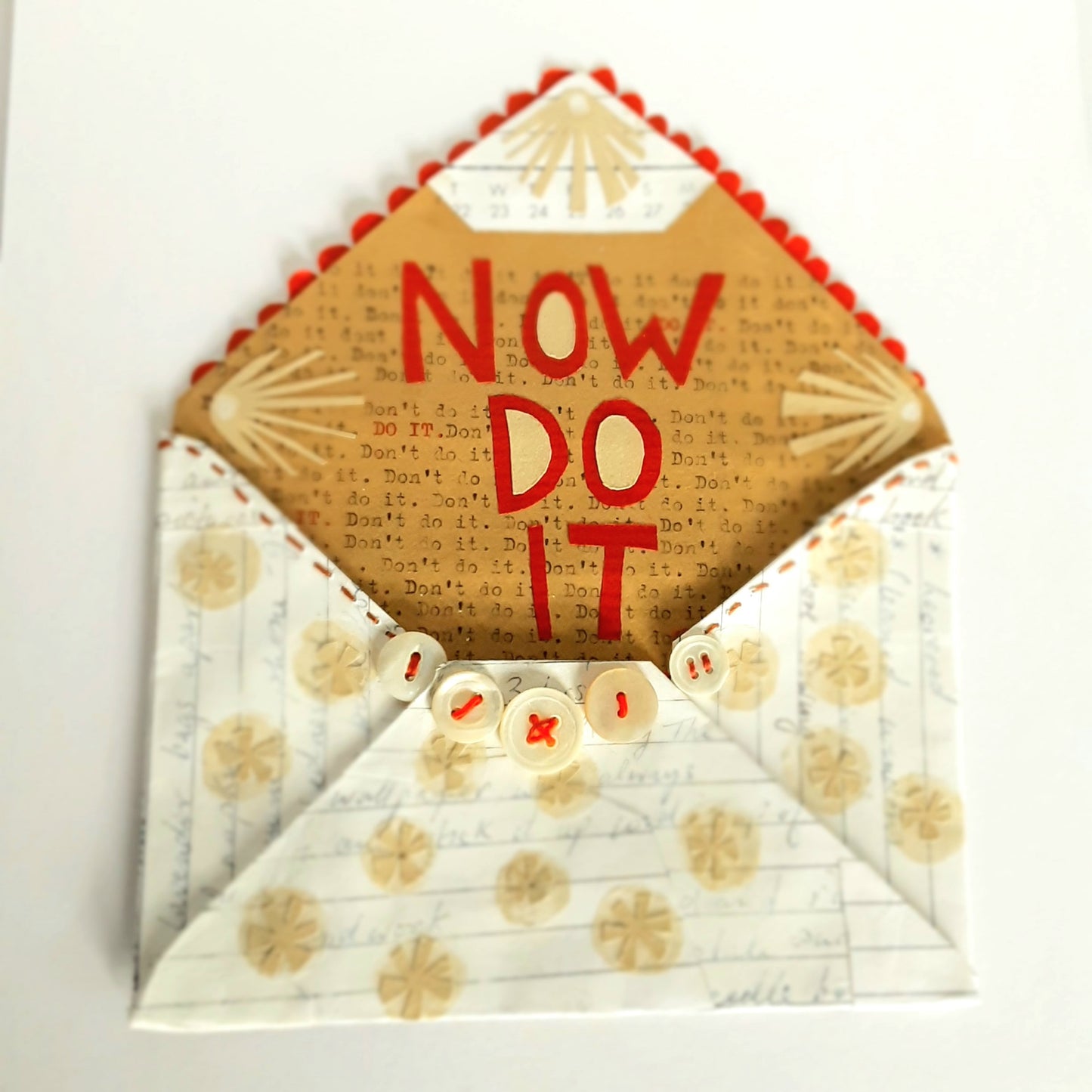 Mixed-Media Envelope With Hand Stitch and Buttons - Now Do It