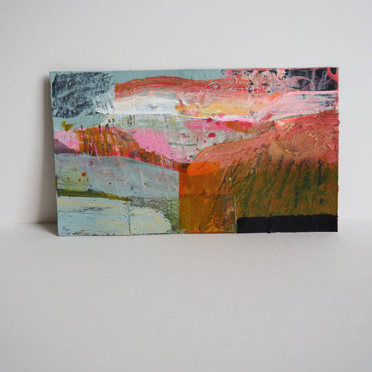 Small Mixed-media Landscape on Card 'Red Sky in the Morning'