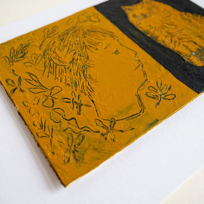 'Daydreamer With Tabby Sgraffito' Postcard Size Original Painting