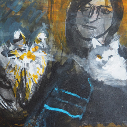 Small Painting of Cats  'Two Cats Watching'