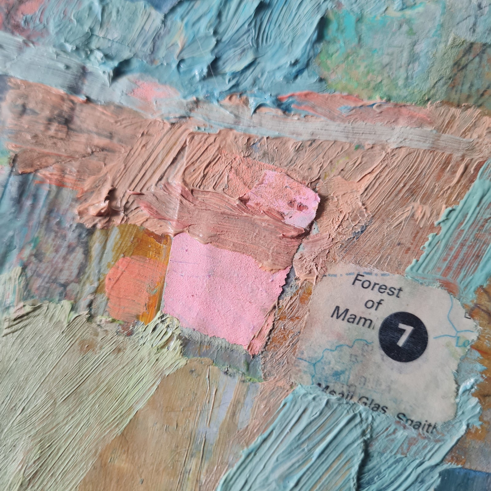Textured brushstrokes on abstract art piece.