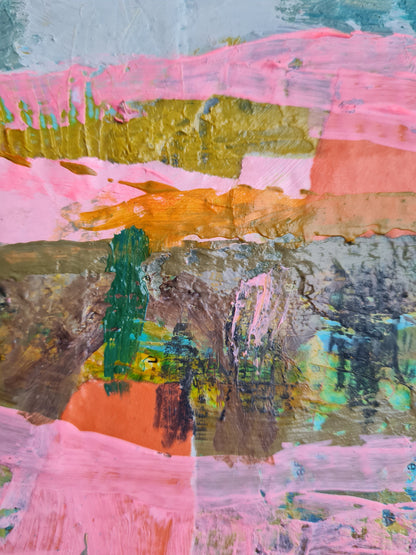 Detail of textured surface of abstract landscape painting