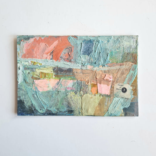 Postcard sized abstract painting on a white background.