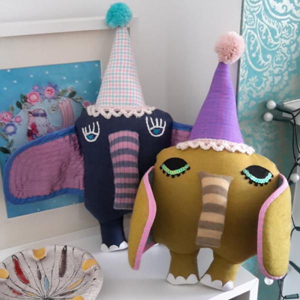 Textile art elephant dolls