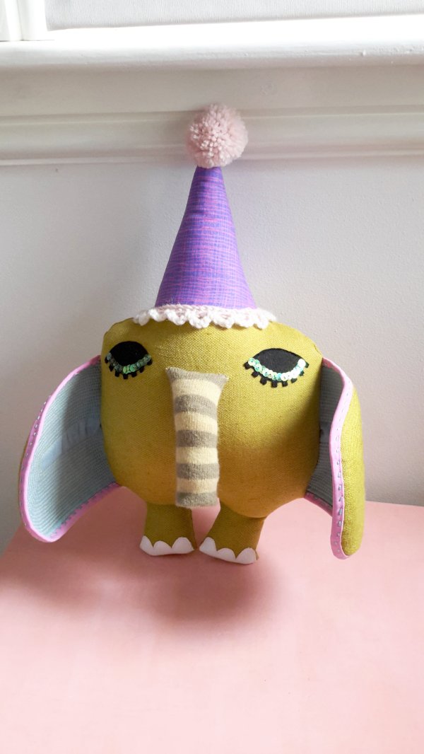 handmade elephant art doll by Julia Laing