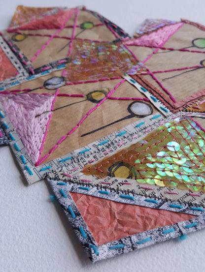 Paper patchwork with hand embroidery by Julia Laing