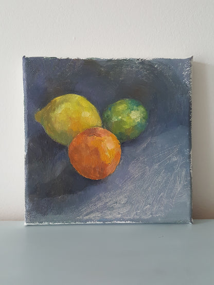 Citrus Still-life - Small Oil Painting On Canvas