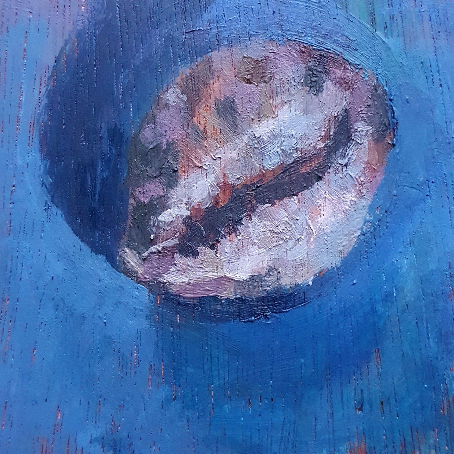 small painting of cowrie shell with blue background