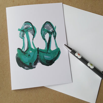 green shoes greeting card with white envelope