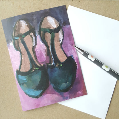 green shoes painting greeting card with envelope