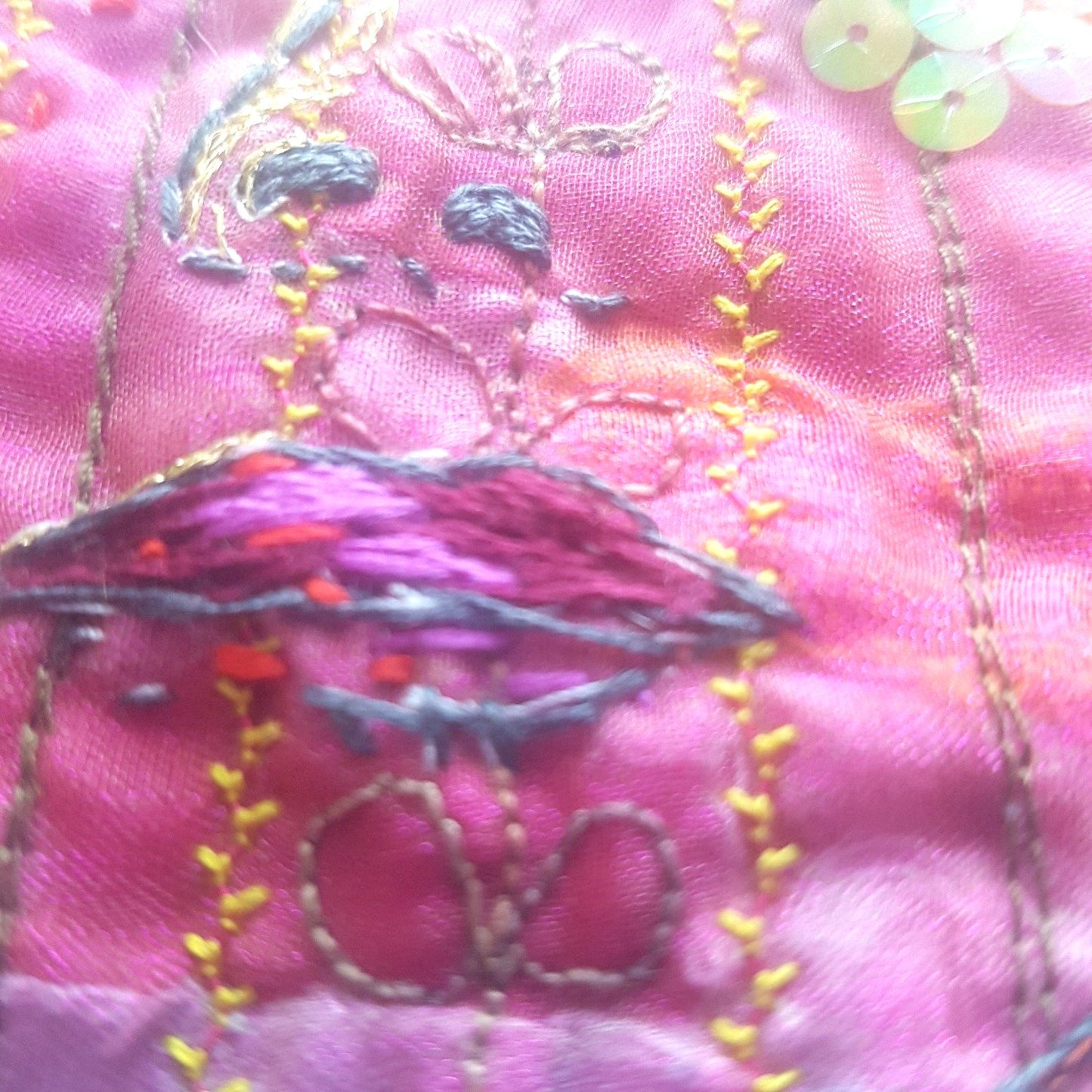 embroidery detail of lips