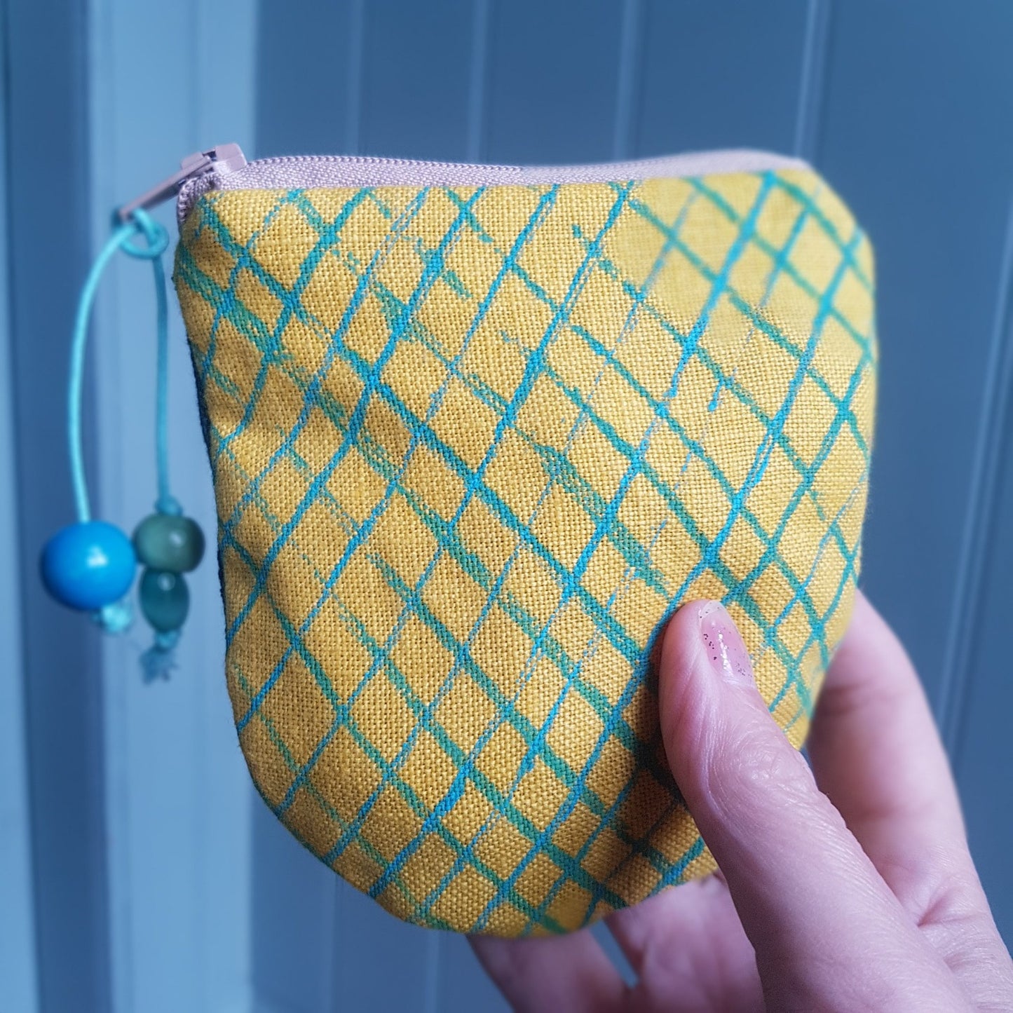 Yellow Hand-printed Linen Coin Purse - Creels Design - Batch 1, number 2