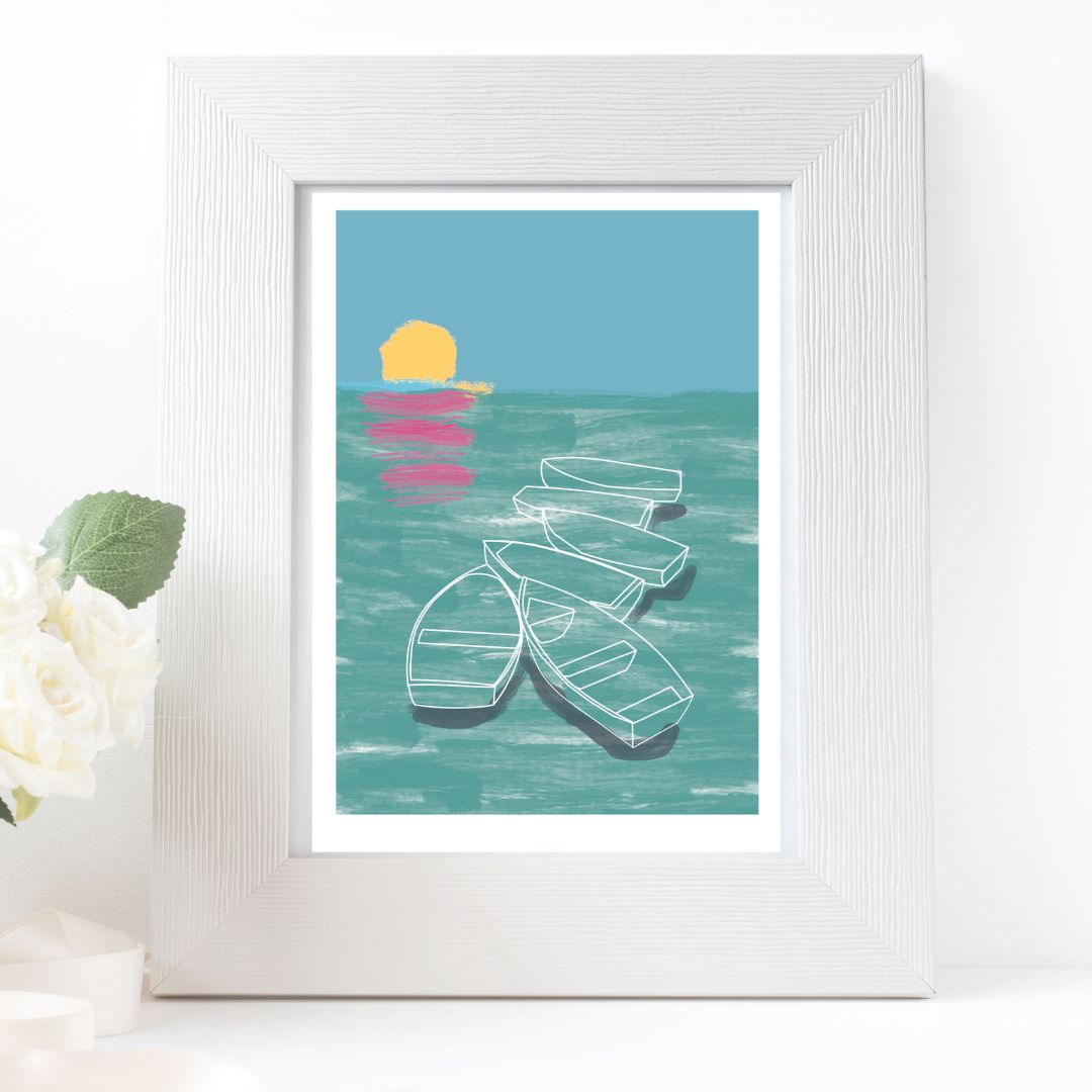 Dysart Boats - A5 Retro Seascape Giclee Print