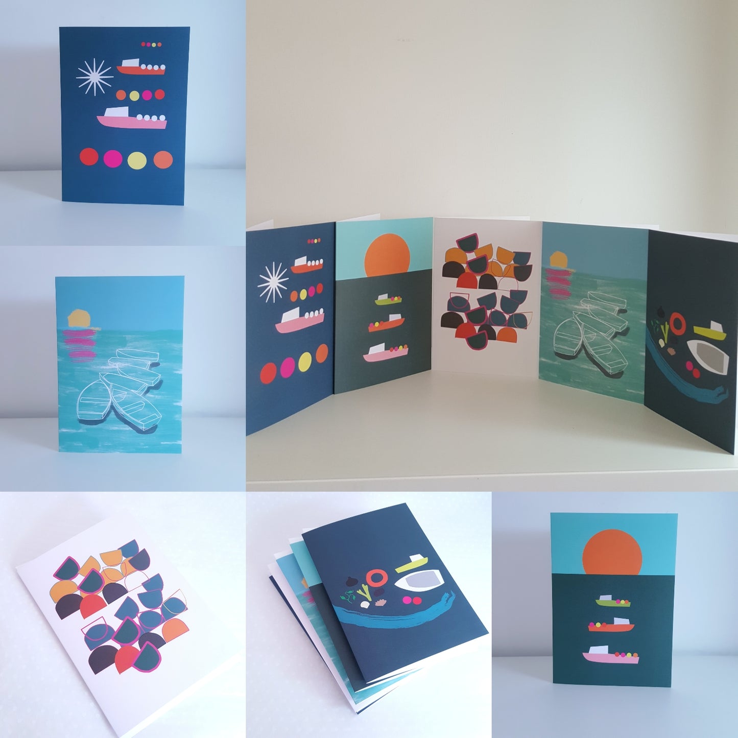 Set of 5 Greeting Cards - 5 Different Coastal Inspired Designs