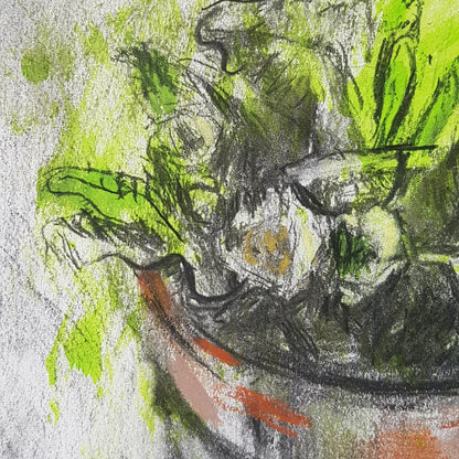 Detail of charcoal drawing of primrose leaves..