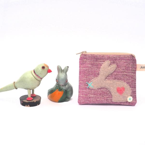 Coin Purse - Pink Chenille, Rabbit Design