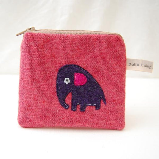 Coin Purse - Baby Elephant - Pink Wool