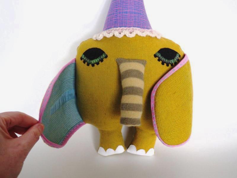 olive green linen elephant artdoll