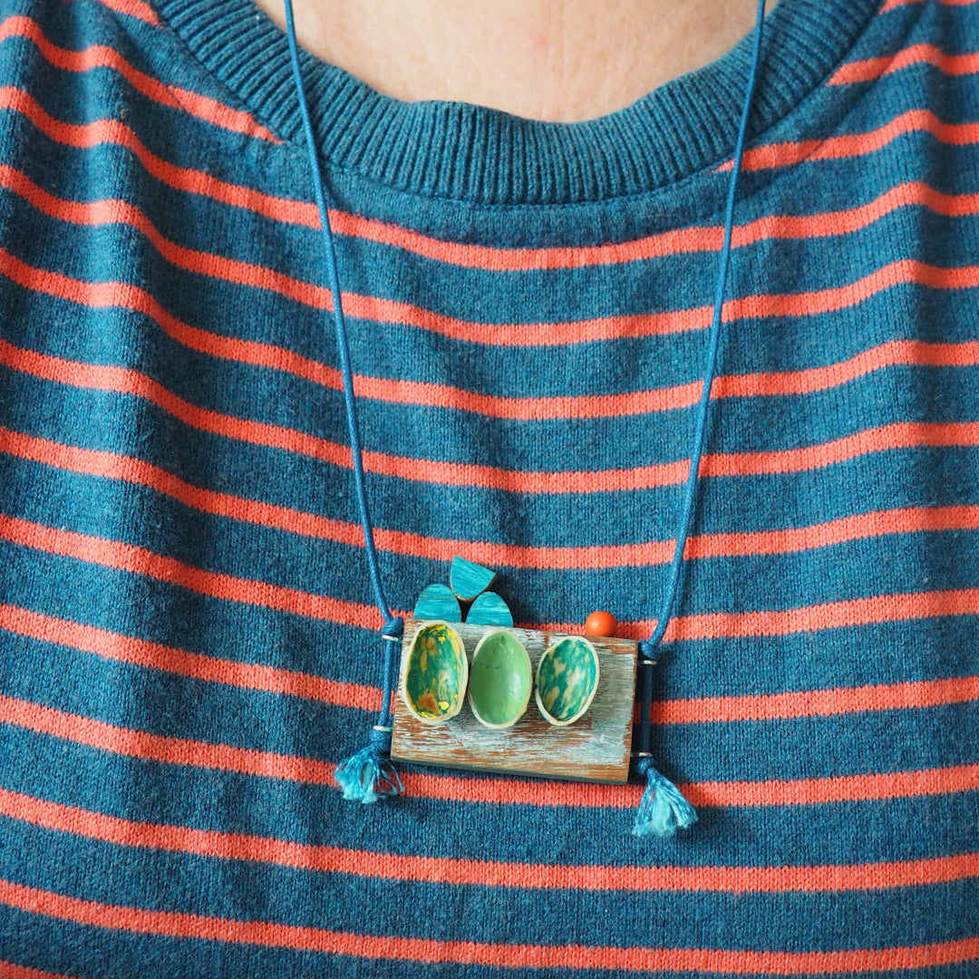 Harbour Scene - Handmade Wooden Pendant Necklace