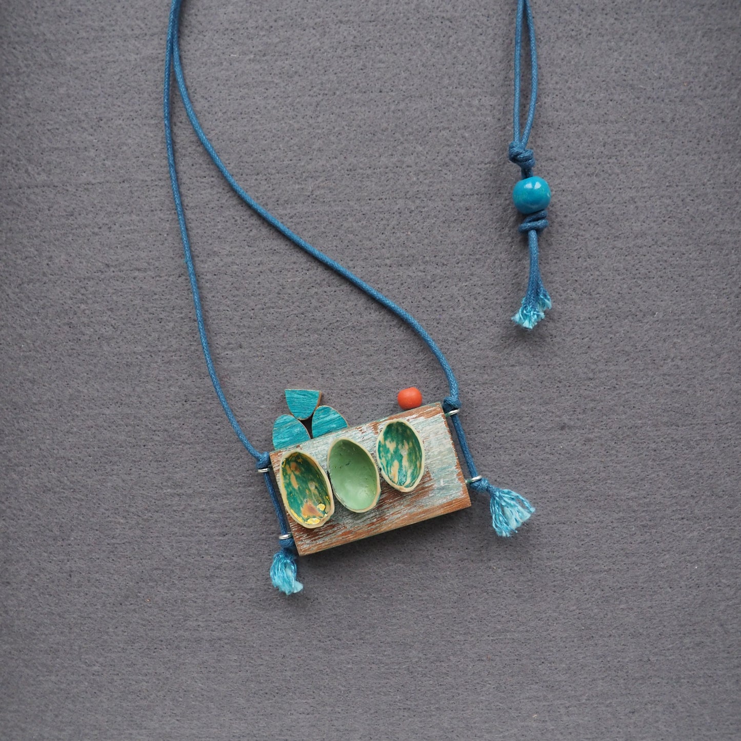 Harbour Scene - Handmade Wooden Pendant Necklace