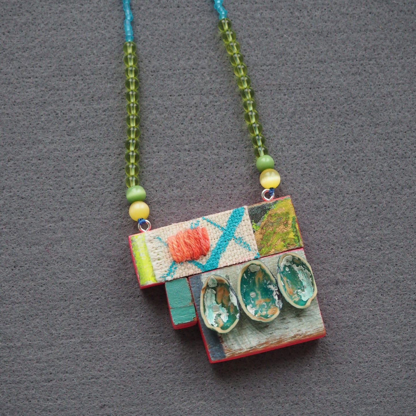 Handmade Mixed-Media Wooden Pendant Necklace