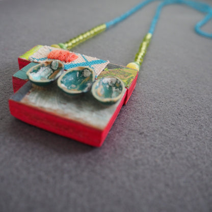 Handmade Mixed-Media Wooden Pendant Necklace
