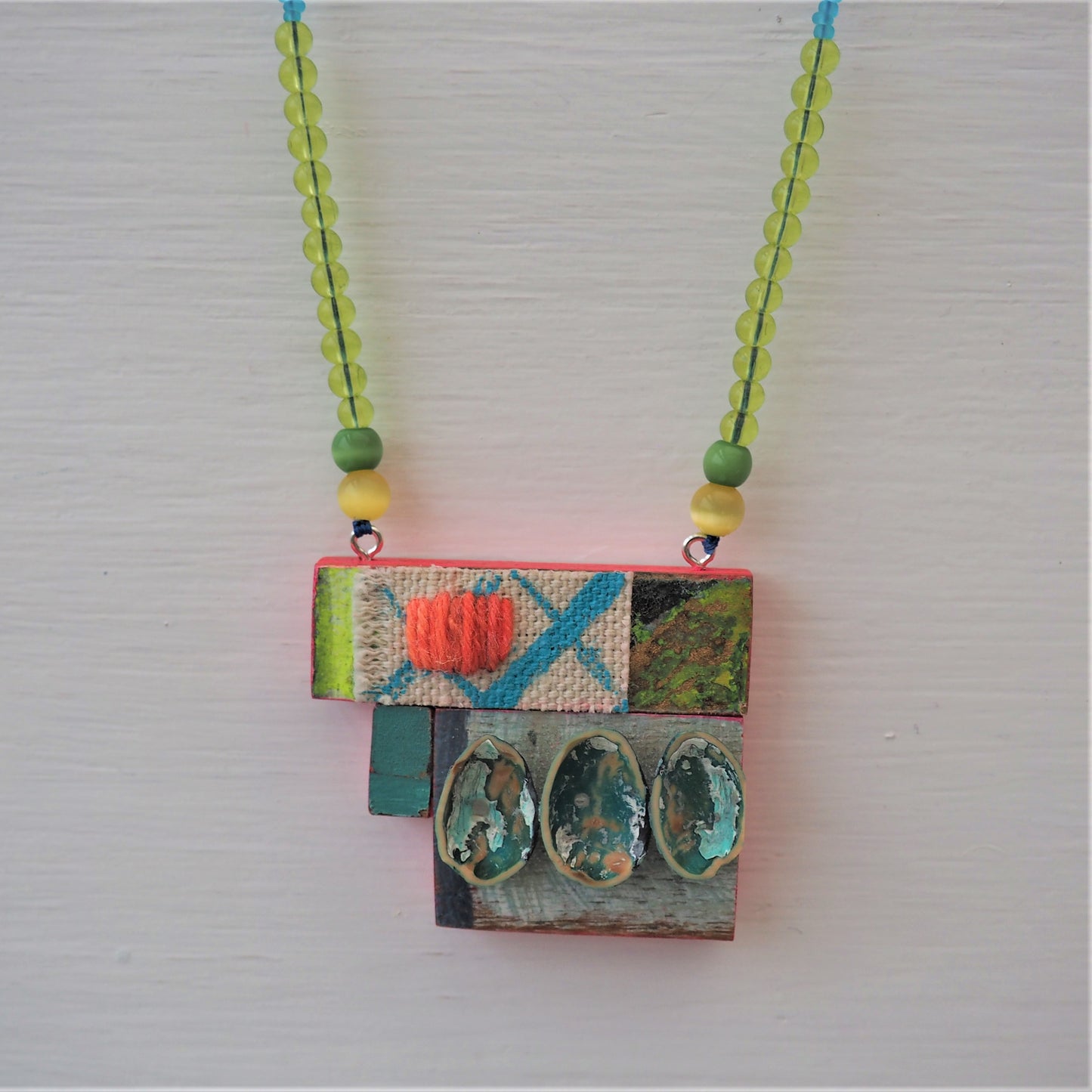 Handmade Mixed-Media Wooden Pendant Necklace