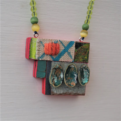 Handmade Mixed-Media Wooden Pendant Necklace