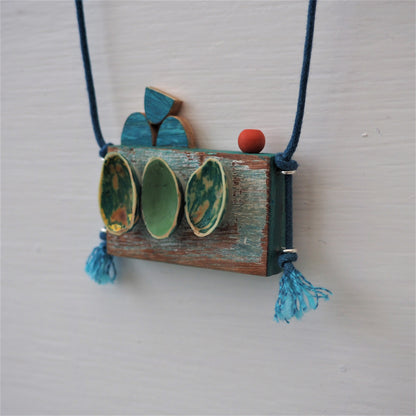 Harbour Scene - Handmade Wooden Pendant Necklace