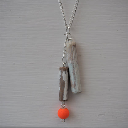 Wooden Floats Pendant Necklace - 24 inch Silver-Plated Chain - Number 2