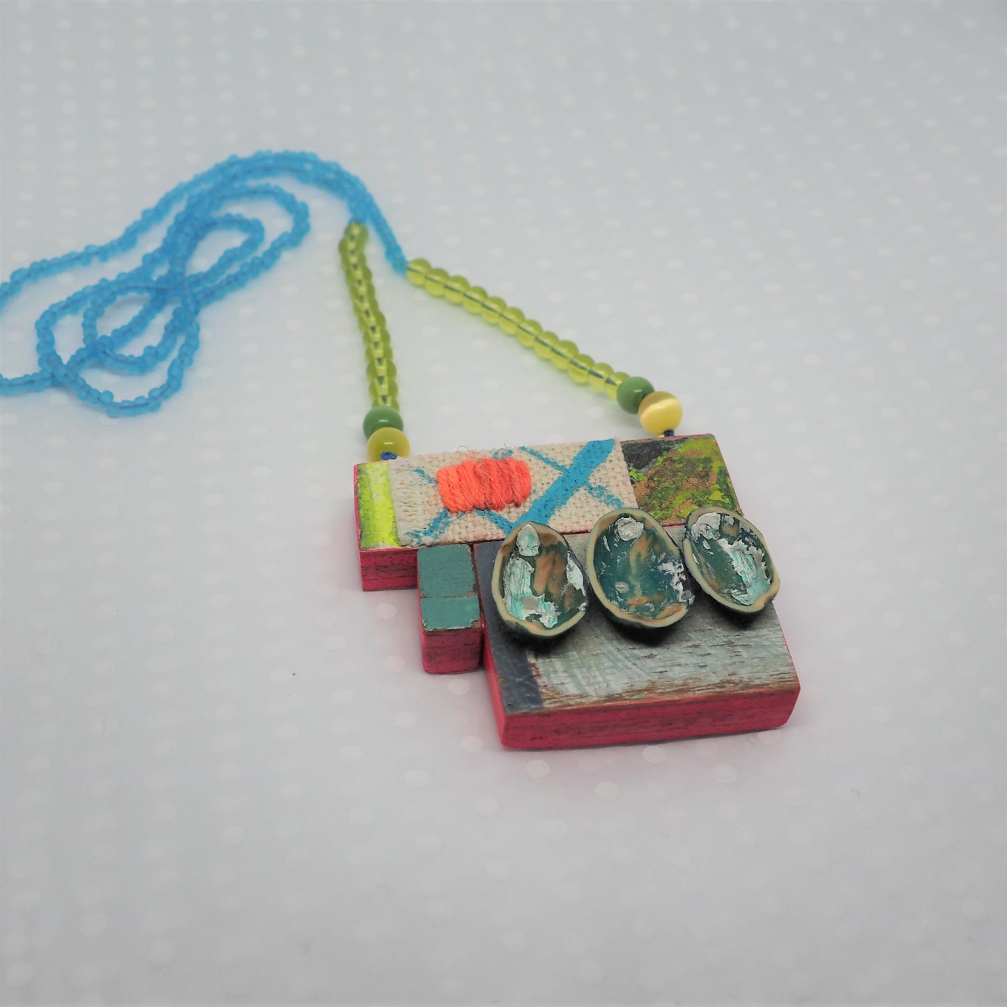 Handmade Mixed-Media Wooden Pendant Necklace