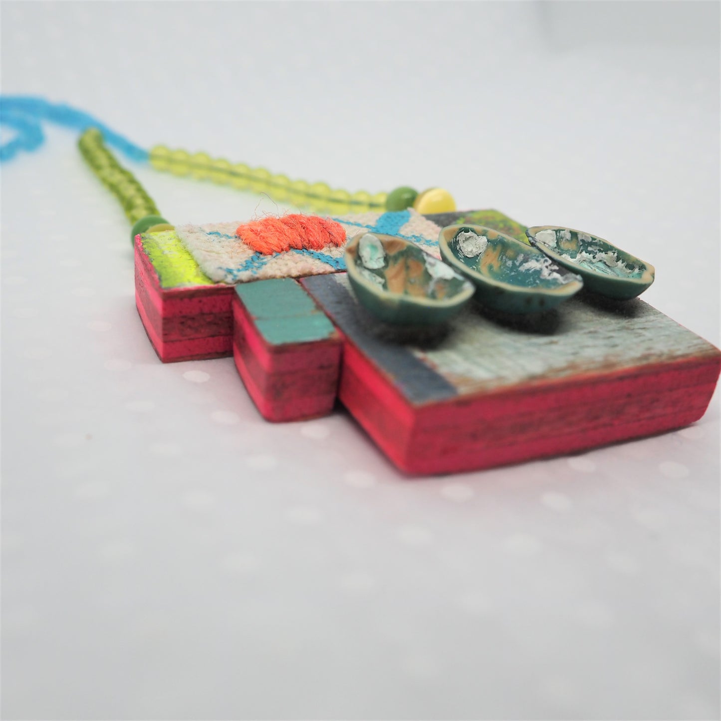 Handmade Mixed-Media Wooden Pendant Necklace