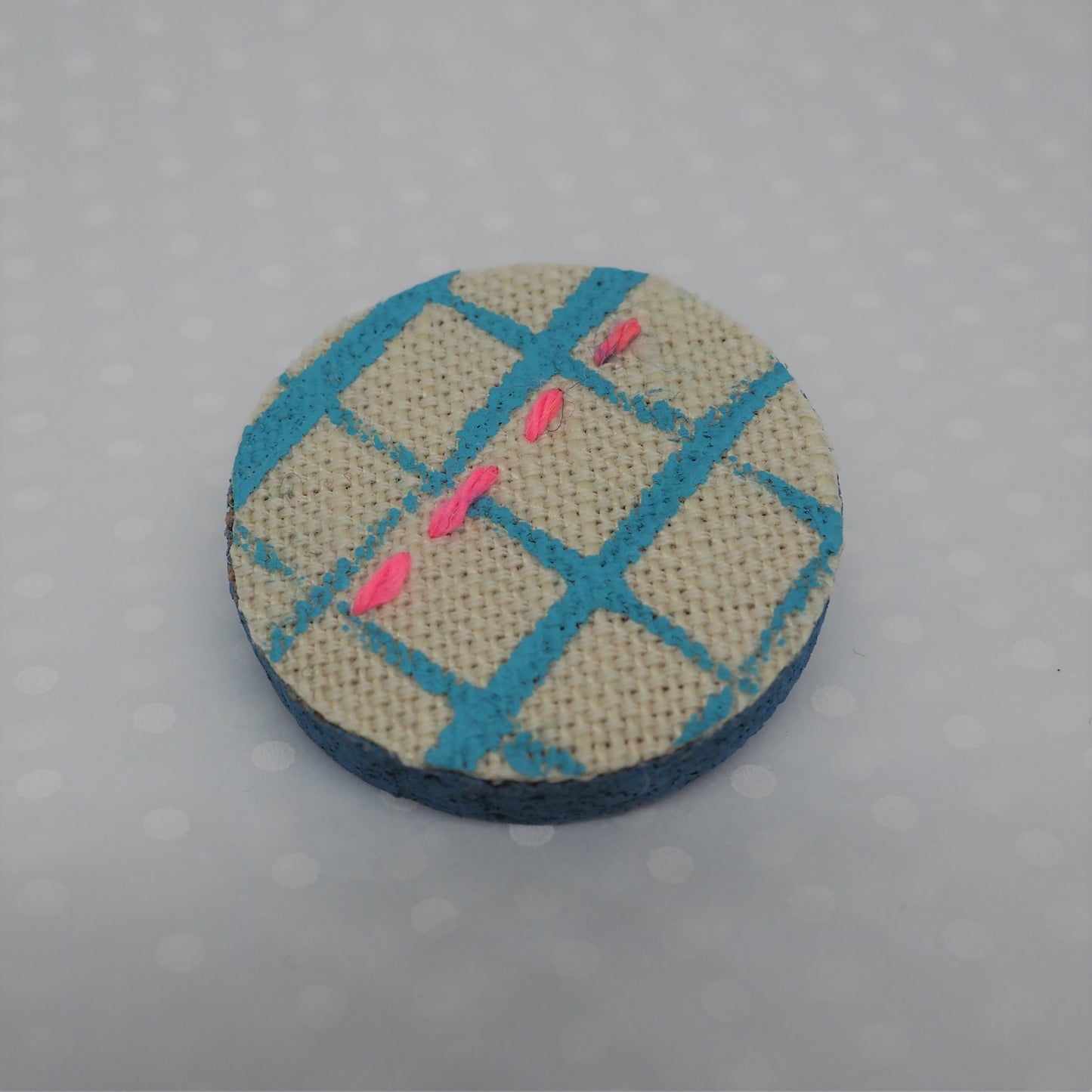 Handmade Printed Linen and Cork Brooch - Net Design - Batch 1 Number 5