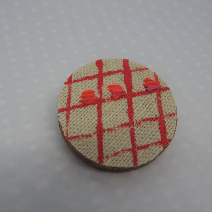 Handmade Printed Linen and Cork Brooch - Net Design - Batch 1 Number 11