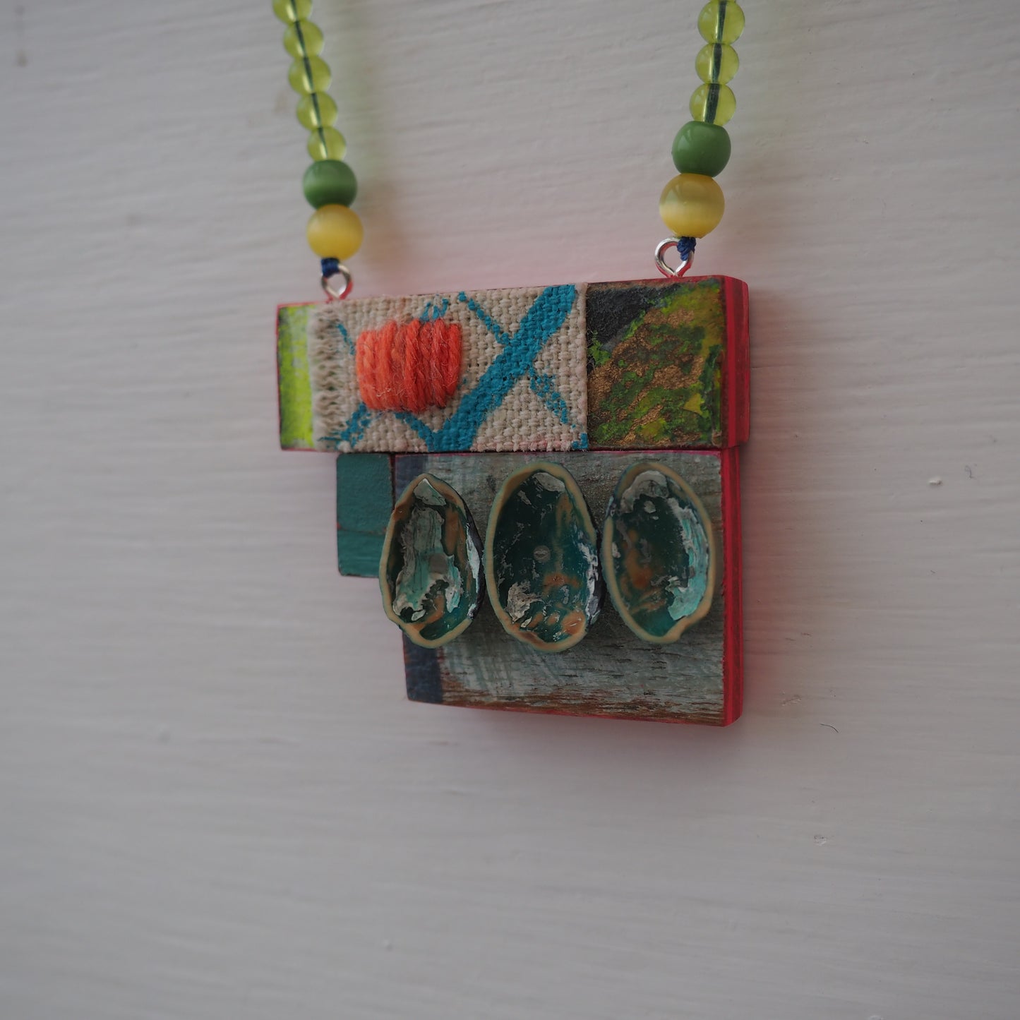 Handmade Mixed-Media Wooden Pendant Necklace