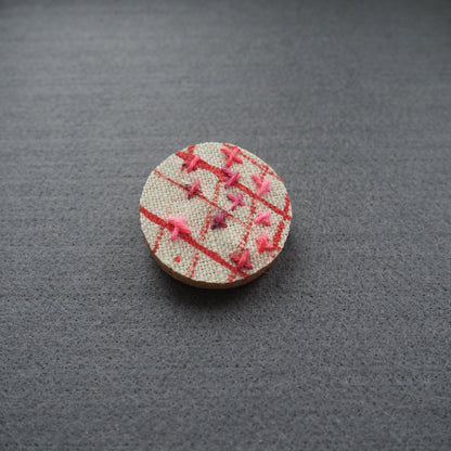 Handmade Printed Linen and Cork Brooch - Net Design - Batch 1 Number 12