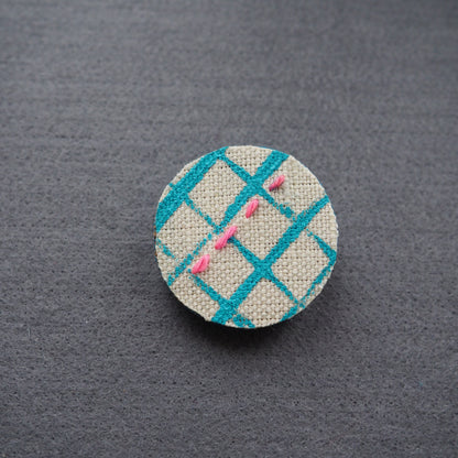 Handmade Printed Linen and Cork Brooch - Net Design - Batch 1 Number 5